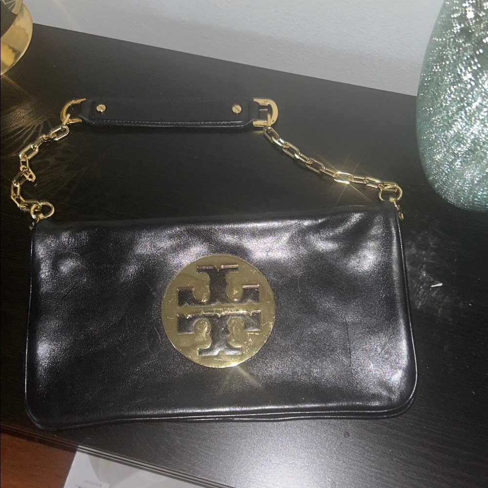 Tory Burch Black and Gold Briefcase clutch with Structured Design - Picture 12 of 16